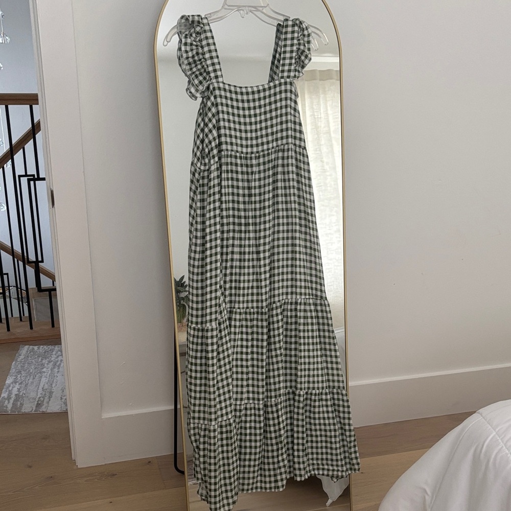 SHEIN Plaid Maxi Dress with Ruffled Sleeves